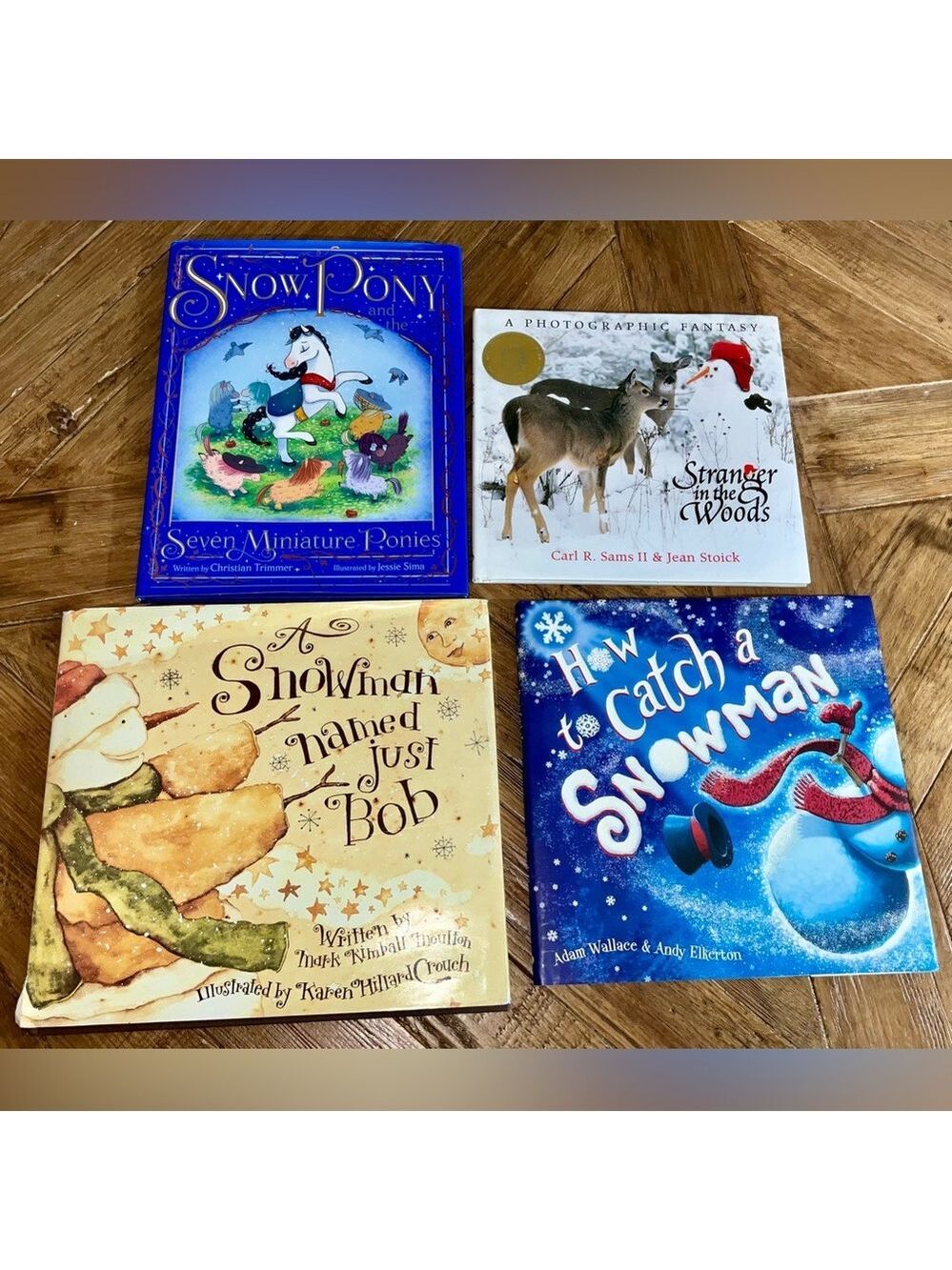 Winter themed books - 4 of them - snowmen, snow, deer, ponies